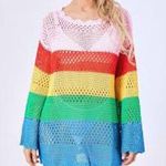 None NEW Rainbow Stripe Crochet Pullover Coverup Dress Rainbow Striped X Photo 1