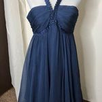 BCBGMAXAZRIA BCBGmaxzria beaded blue woven silk midi dress size 10 Photo 0