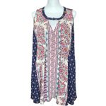 JODIFL Tunic Dress Blouse Size Small Blue Boho Scarf Print Trapeze Swing Top Photo 7