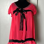 Victoria's Secret Y2K  HOT PINK & BLACK LACE BABY DOLL TIE FRONT ROBE COVER UP Photo 0