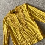 J.Crew  Embroidered Blouse Frilled Ruffled Shirt Tunic Yellow Size 2 Like NEW Photo 3