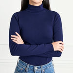 Hill House  Home The Luna Bodysuit Navy Cotton Jersey Turtleneck Size S Photo 0