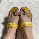 pearl pineapple satin stretchy strap sandals 8 Yellow Photo 0