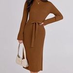 NEW Bell Long Sleeve Sweater Bodycon Ribbed Knit Pullover Midi Dress M NO BELT Red Size M Photo 2