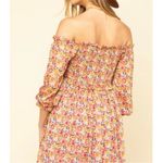 Lili Sidonio woven midi dress ice cream pink floral off the shoulder Large NWT Photo 4