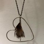 American Eagle  Outfitters Boho Long Chain Feather Heart Pendant Photo 1