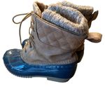 JustFab  Tan and Navy Lace-Up Duck Boots Photo 3