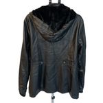 Cavalini Black Vegan Leather Faux Fur Lined Fitted Coat Size 3X Removable Hood Photo 3