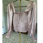 She & Sky  Smocked Crop Top Puff Sleeve Cheetah Print Metallic Date Night Summer Photo 2