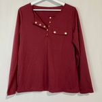 Women’s Long Sleeve Quarter Snap Down Pocket Henley Maroon Size Large NWOT Red Photo 0