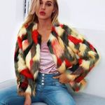 Faux Fur Coat Shabby Chic Boutique Lined Thick Fluffy Red Brown Tan Black Fur Photo 3