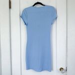 Abercrombie & Fitch Abercrombie | Cut Out Tie Front Ribbed Mini V Neck Sundress Dress in Blue Small Photo 3