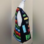 Westbound  Women’s Size XL Sequin Snowflake Black Sweater Vest Striped Christmas Photo 6