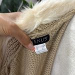 Venus wool blend fur lined collar open knit cardigan sweater Photo 5
