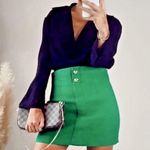 ZARA nwt textured mini green Christmas skirt with golden buttons Photo 9