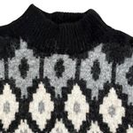 MONROW Mock Neck Fair Isle Pullover Sweater Black White Gray Wool Alpaca Blend S Photo 5