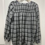 Falls Creek Black Gray and White Plaid Long Sleeve Flowy Blouse Photo 1
