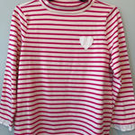 Talbots Pink Cream Striped Mock Neck Long Sleeve Top Heart Patch Eyelet Trim LP Photo 0