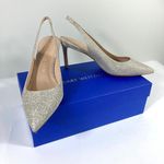 Stuart Weitzman NWB  Linsi 75 Pointed Toe Glitter Slingback Pump Glitter Platino Photo 4