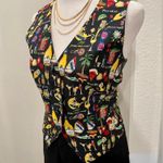 Nicole Miller VTG 90s Petite Black Multicolored Alize Graphic Silk Vest - M Photo 2