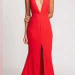 Fame and Partners Surreal Dreamer Red Deep V-Neck Open Back Gown SZ 2 Photo 2