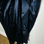SID NEIGUM Women's Navy Blue Satin Draped Plunge Sleeveless Gown Size 6 Photo 7