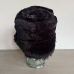 Black Faux Fur Oversized Black Bucket Hat Rocker Goth Y2K Reversible? One Size Photo 2
