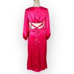 Rahi Cierra Dress Women's Medium Fuchsia Pink Satin Midi Cutout Balloon Sleeve Photo 4