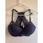 Aerie Eyelash Lace Paisley Plunge Dark Blue Bra Size 36D Adjustable Strap NWT Photo 1