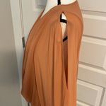 Double Zero | Light caramel V-neck long split sleeve blouse.  Longer, sheer back. Photo 3