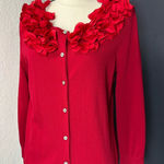 Cable & Gauge  red viscose blend cardigan sweater with floral accents Petite Large Photo 0