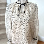 Loft  Cream Black Polka Dot Ruffle High Neck Bow Victorian Romance Blouse Photo 0