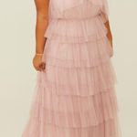 Arula Pink & Silver Speckled Glitter Halted Tulle Tiered Maxi Dress. Photo 8