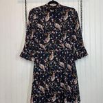 Slate + Willow Floral Pollock Mini Dress Navy Mock Neck Bell Sleeve Size 4 Photo 0