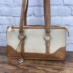 Brighton VTG Handbag Cream Pebbled Leather Brown Croc Trim Dbl Shoulder Straps Photo 1