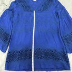 La Blanca  Blue‎ Embroidered Tunic Dress Beach Coverup, Long Sleeve Large Photo 4