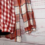 Cato Women's Orange & White Multi Print Plaid Top | Large Photo 1