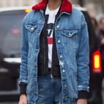 ZARA Distressed Denim Long Jean Jacket Faux Fur Collar Leopard Print Oversized S Photo 3