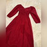NEW Doen Quintessa Shirred Organic Cotton Maxi Dress Deep Crimson Sz L Red Size L Photo 4