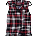 CHAPS  women’s size large holiday sleeveless vest black red white plaid full zip Photo 0