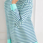 Talbots  textured funnel neck pullover blue stripe sweatshirt NWT Photo 0