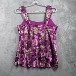 Iz Byer  California Blouse Large Floral Print Ruched Neck Tank Top Babydoll Y2K Photo 2