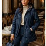 Vintage David Taylor Hooded Raincoat Navy Granola Plaid Lined Warm Cozy Preppy Blue Size M Photo 1