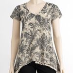 Dress Barn  Shirt Women M Black Ivory Layered Floral Short Sleeve Lined Top Blouse Photo 0