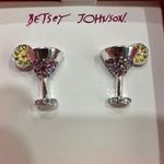 Betsey Johnson Silver Tone Island Time Margarita Stud Earrings Pink NIB Photo 2