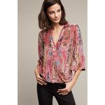 Anthropologie  Floreat Silk Blend Velvet Burnout Faux Wrap Blouse Top size XS Photo 1