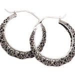 Sterling Silver Vintage Marcasite Cut Out Hinge Back Classic Hoops Earrings Photo 6