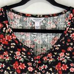 Arizona Jeans Arizona Jean Co. Black Floral Print Button Down Blouse Size Medium Ruffle Hem Photo 3