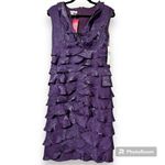 London Times  women’s size 8 eggplant cocktail evening dress layered ruffle zips Photo 10