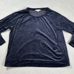 Loft  PLUS Sweater Top Shirt Womens 20/22 Navy Velour Crewneck Long Sleeve Cuffed Photo 0